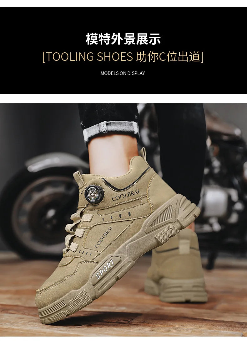 2024 New Men's High Top Platform Casual Boots Swivel Button Outdoor Cargo Men's Booties Motorcycle Ankle Boots Sneakers for Men