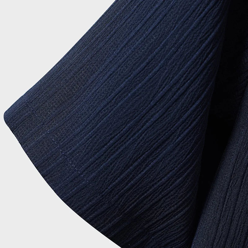 2024 夏季男士套裝條紋提花襯衫短袖扣領休閒輕薄透氣潮流街頭服飾