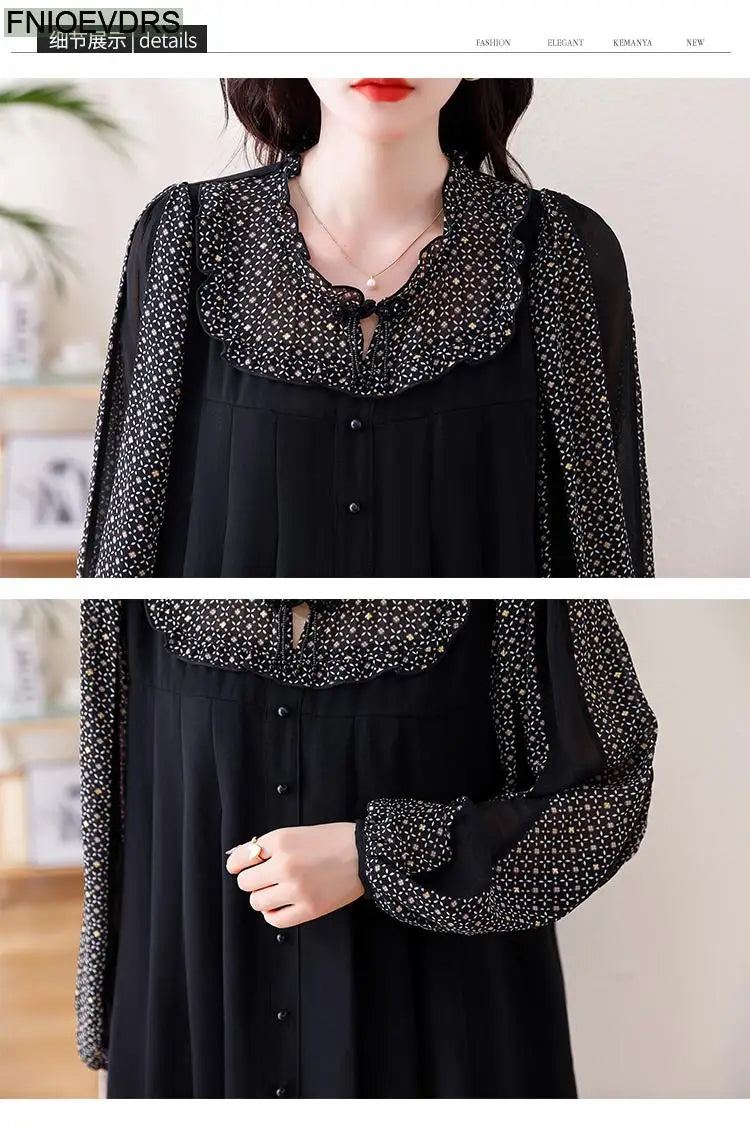 Loose Clothes Women 2024 Autumn Elegant Office Lady Casual Button Shirts Fake Two Piece Retro Vintage Bling Tops Blouses