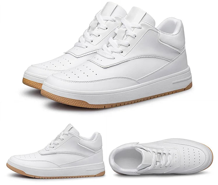 Men Genuine Leather Casual Shoes Men Sneakers Man White Shoes Comfortable Platform Male Footwear Height Increase 6/8/10CM Insole