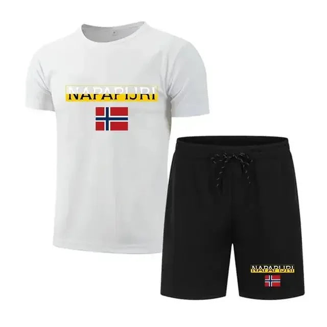 男士夏季跑步運動套裝男女時尚速乾透氣戶外健身休閒服