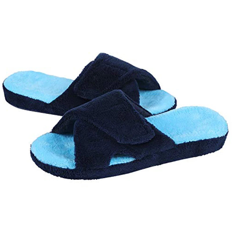 Litfun Women Orthopedic Home Slippers Fashion Open Toes Cozy Fur Flip-flops Indoor Flat Slides With Arch Support Cotton Slippers
