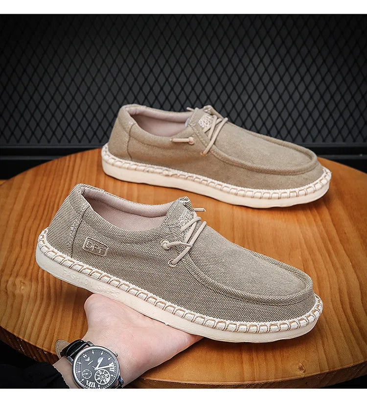 New Men Plus Size Casual Denim Canvas Shoes Flat Vulcanize Shoes Fashion British Designer Breathable Light Men Sneakers Loafers