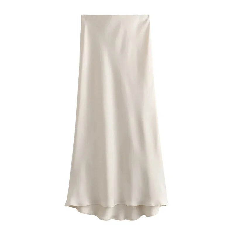 SAW Fast Selling Women's Clothing French Style Long Skirt High Waist Satin-Like Silk Sensation Independent Station Skirt