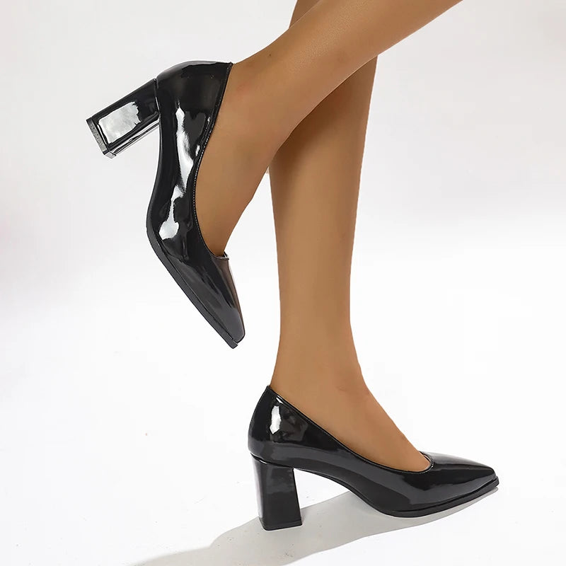 Women Shoes Green Chunky Heel High Heels Sexy Pointed Toe 7Cm Pumps Wedding Dress Shoes Rubber Bottom High Heels Ladies