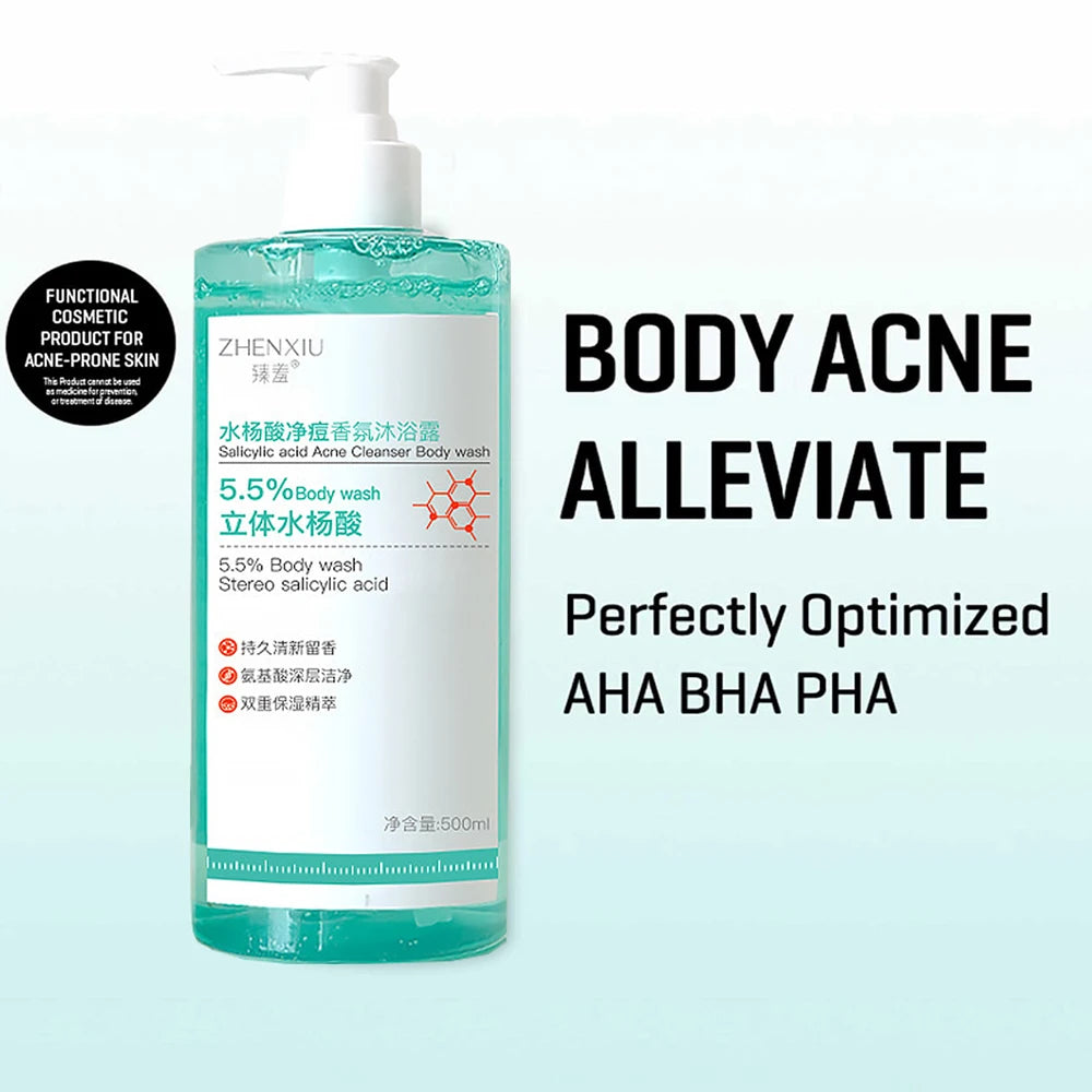 16.9 oz Salicylic Acid Body Wash, Gentle & Smoothing Mild Exfoliating Daily Acne Body Wash Deep Cleanses Back Acne and Sebum