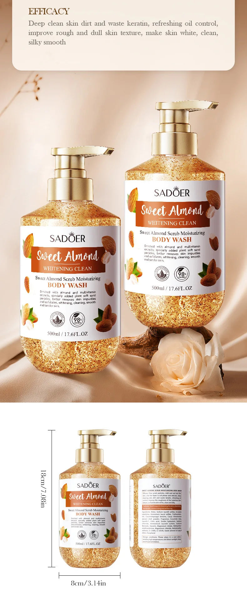 500ml Sweet Almond Scrub Whitening and Cleansing Shower Gel Body Wash Bath and Body Works