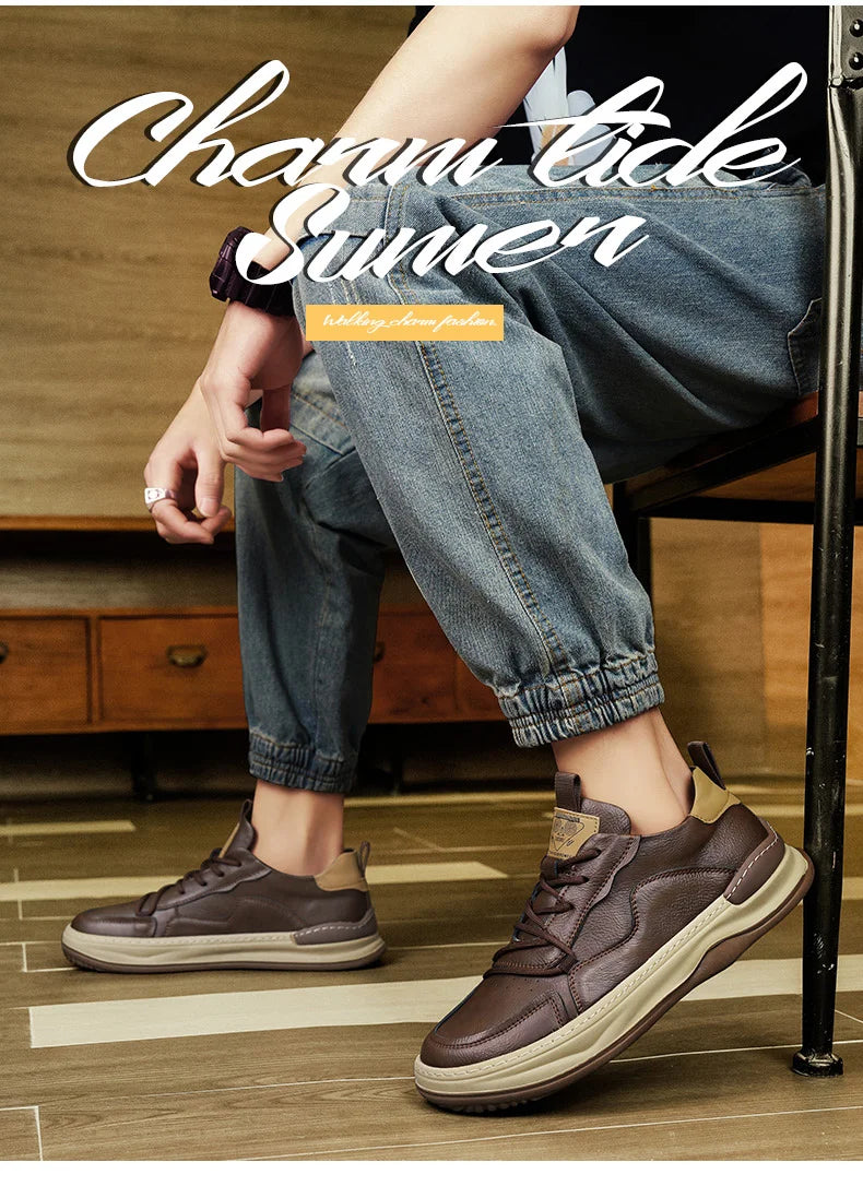 Men's Sneakers Leather Shoes Skateboard Sports and Leisure Shoes for Men Casual Soft and Comfortable Non-slip Wear-resistant