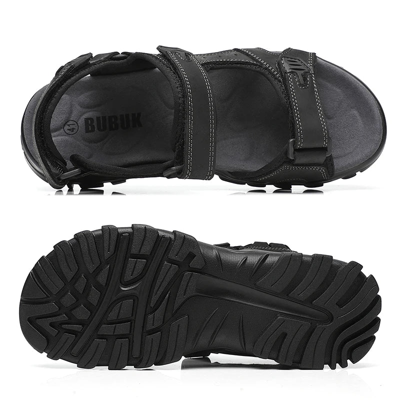 First-Layer Cowhide Men's Sports Sandals, Open-Toe Outdoor Non-Slip Sandals, Casual Men's Shoes, Outdoor Fashion Beach Shoes, Light and Comfortable, Can Be Worn by Men and Women, Suitable for Outdoor Hiking, Travel, Wo