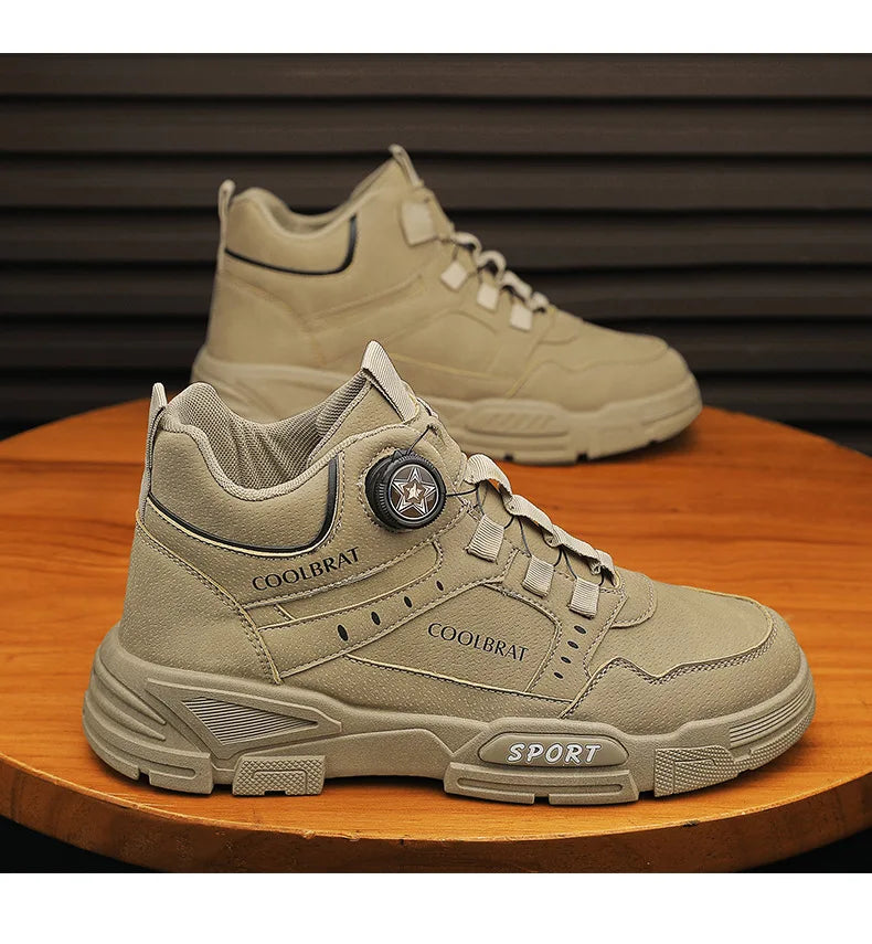 2024 New Men's High Top Platform Casual Boots Swivel Button Outdoor Cargo Men's Booties Motorcycle Ankle Boots Sneakers for Men