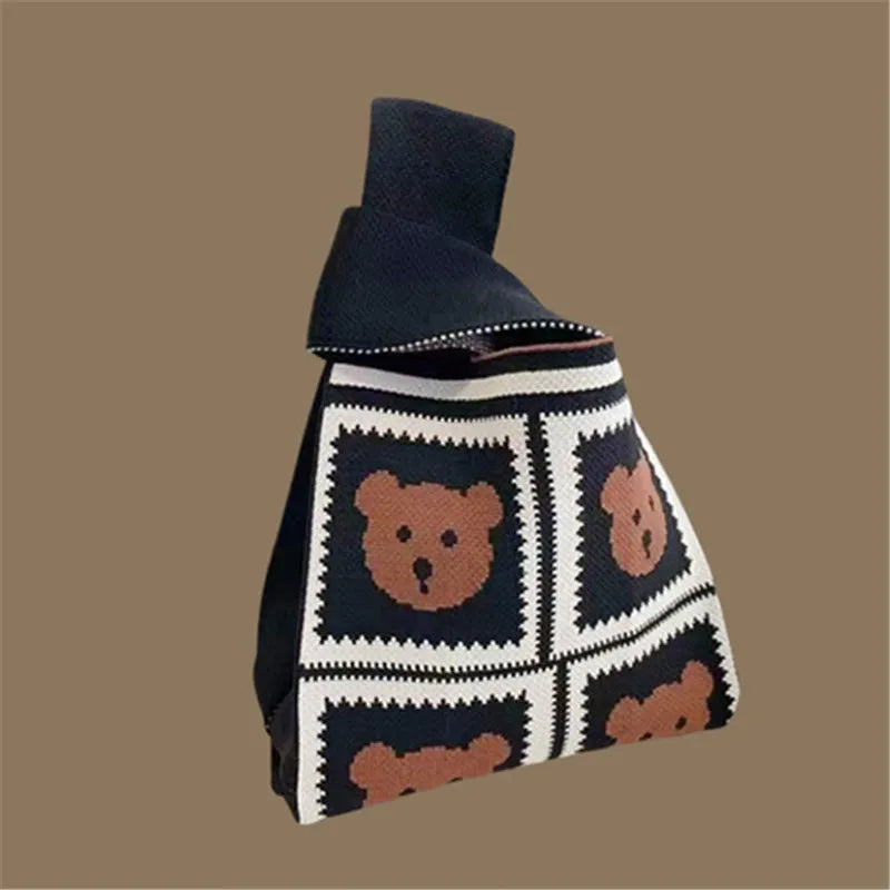 Women Handmade Knitted Small Handbag, Casual Wrist Bag, Student Reusable Shopper Mini Tote Bag, Suitable for Daily Use Outdoor