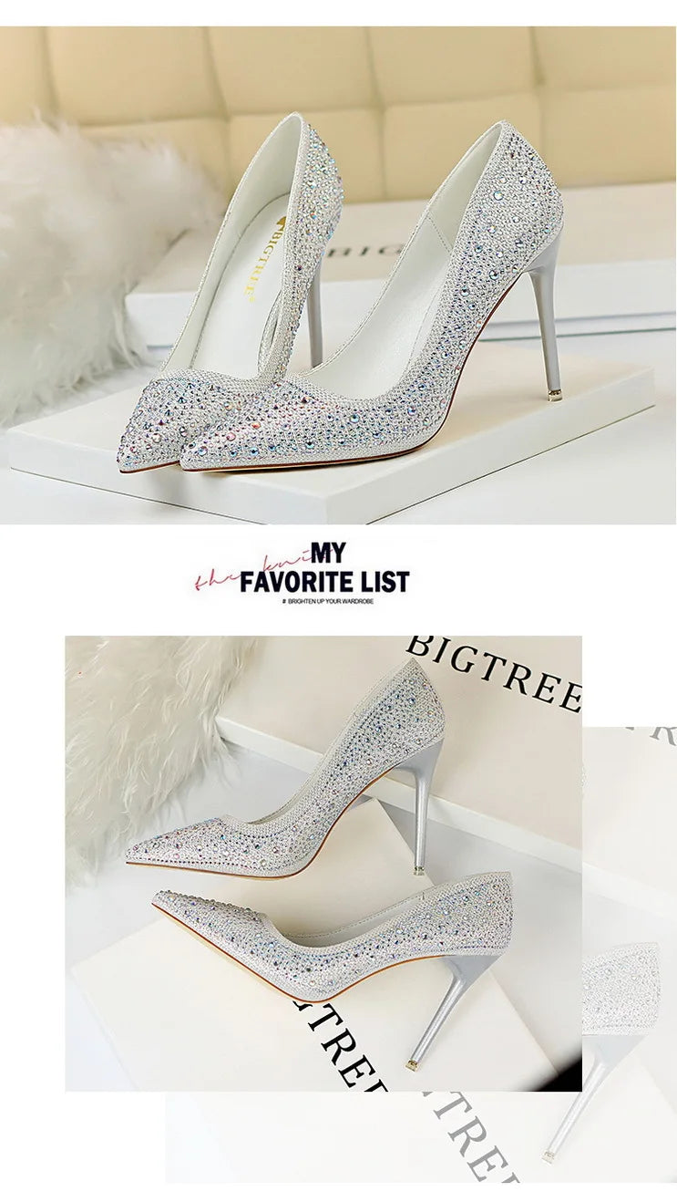 Rhinestone Women Pumps Sexy Stiletto Women High Heels Pointed Toe Women Heels Pumps Women Shoes Party Wedding Shoes Scarpe Donna