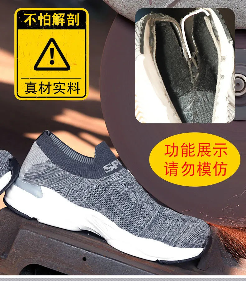 Size 36-46 Men Women Safety Work Boots Outdoor Hiking Shoes Air Mesh Sneaker Popcorn Sole Kevlar Insole Anti-smash Steel Toe Cap