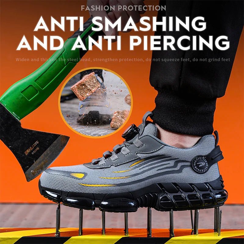 Rotating Button Safety Shoes Men Anti-smash Anti-puncture Work Shoes Fashion Men Safety Sport Shoes Security Protective BootsMen