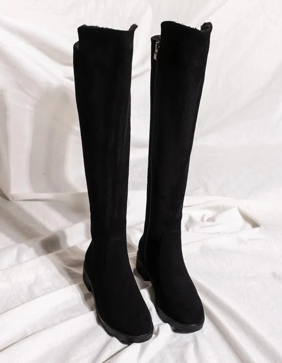 Shoes for Woman Middle Heel Footwear Winter Knee High Shaft Women's Boots Long Flat Gothic Spring Autumn Demi-season Quality Hot