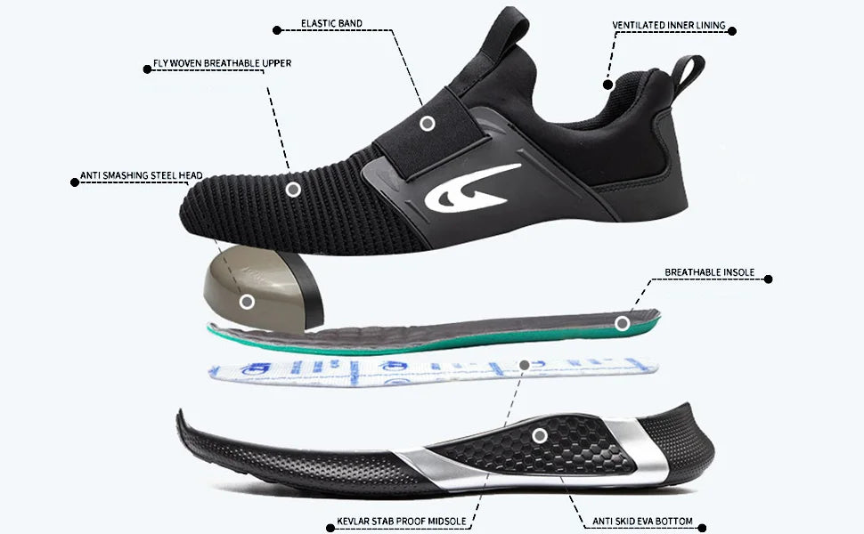 Steel Toe Men's Work Shoes Slip Resistant Lightweight Sole Tough Comfortable Shoes Man Safety Shoes Fashions Outdoor Sneaker