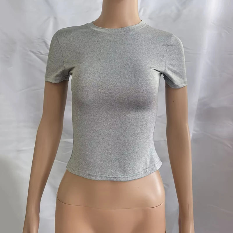 2025年新款高品質休閒T卹性感修身短袖時尚潮流純色女裝y2k上衣