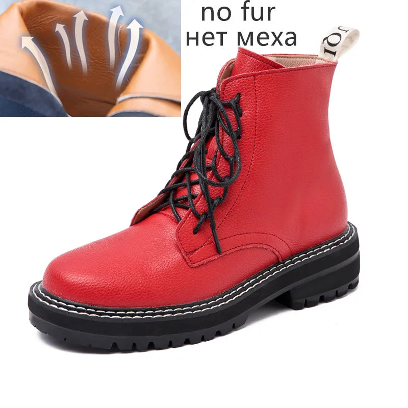 DIMANYU Women Ankle Boots2025 New Genuine Leather Winter Thick With Fur Ladies Short Boots Motorcycle Martn Boots Women