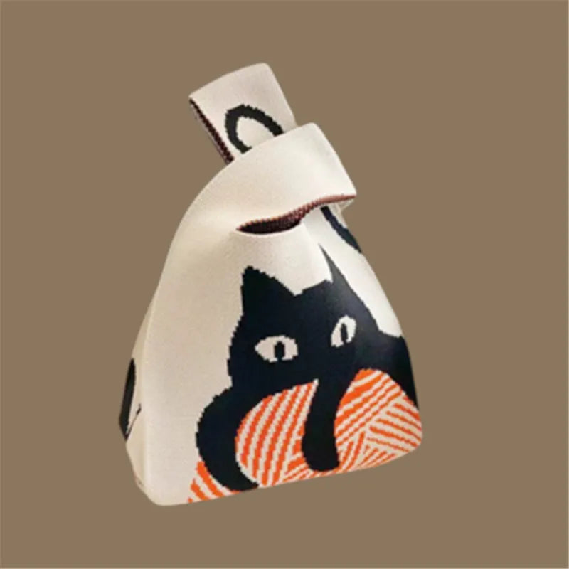 Women Handmade Knitted Small Handbag, Casual Wrist Bag, Student Reusable Shopper Mini Tote Bag, Suitable for Daily Use Outdoor