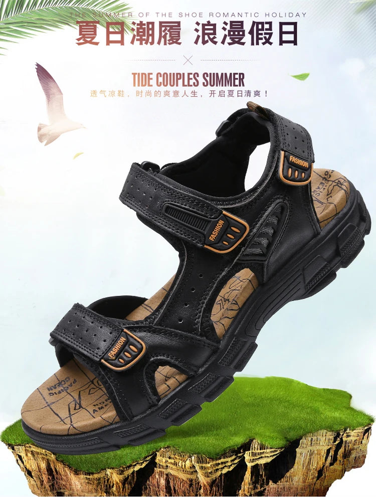 2024 New Genuine Leather Men's Sandals Summer Outdoor Non-slip Hiking Trekking Shoes for Men Beach Slippers Casual Sneakers