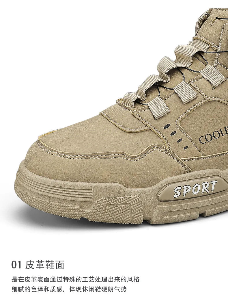 2024 New Men's High Top Platform Casual Boots Swivel Button Outdoor Cargo Men's Booties Motorcycle Ankle Boots Sneakers for Men