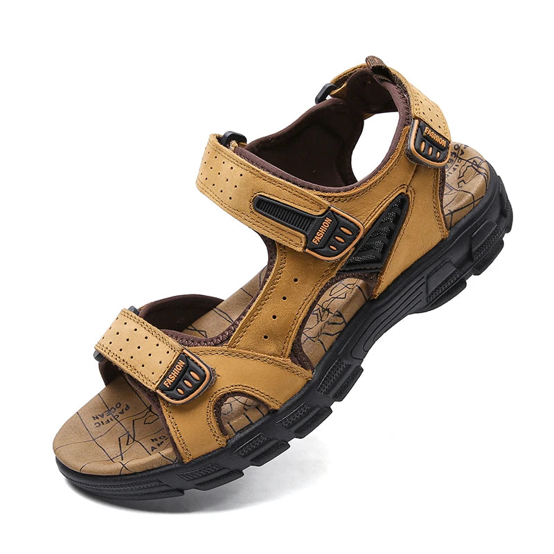 2024 New Genuine Leather Men's Sandals Summer Outdoor Non-slip Hiking Trekking Shoes for Men Beach Slippers Casual Sneakers