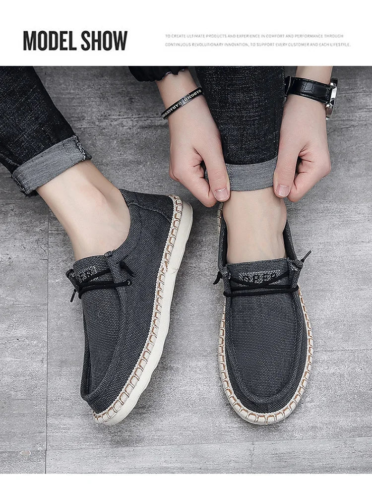 New Men Plus Size Casual Denim Canvas Shoes Flat Vulcanize Shoes Fashion British Designer Breathable Light Men Sneakers Loafers
