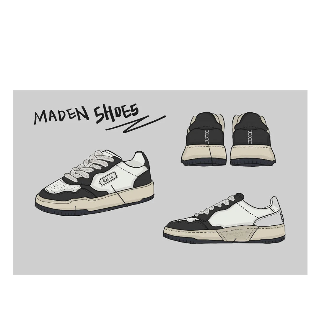 Maden New Casual Low-Top Black and White Spliced Sneakers Men's Versatile Sports Shoes for Autumn Lace-up Skateboarding Shoes