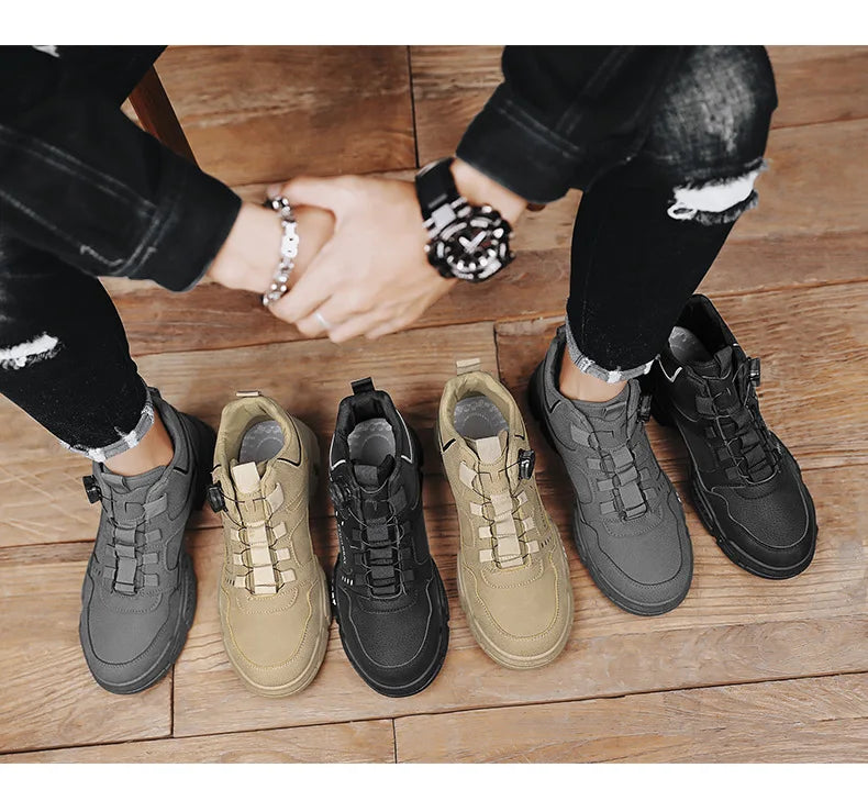 2024 New Men's High Top Platform Casual Boots Swivel Button Outdoor Cargo Men's Booties Motorcycle Ankle Boots Sneakers for Men