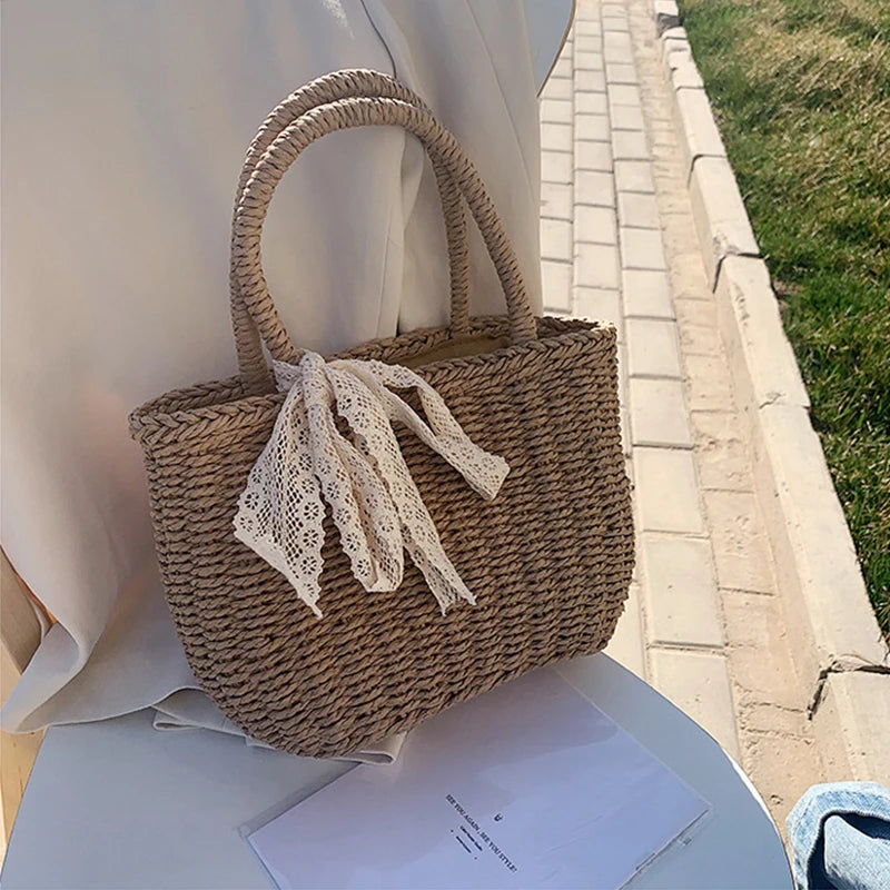 Women Handbags Straw Rattan Woven Crossbody Bag Summer Bohemia Beach Tassel Design Basket Bag Fashion Shoulder Messenger Bag