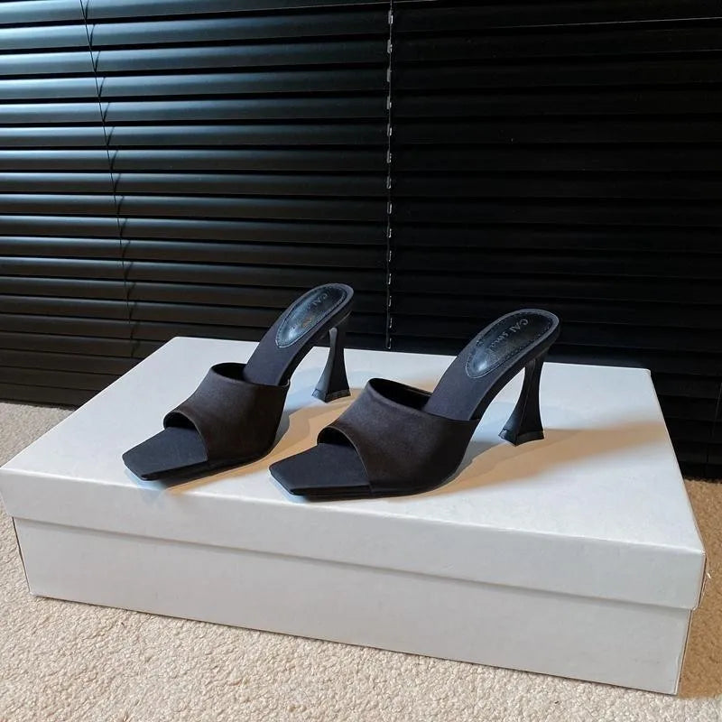 Summer Women's Fashion High Heel Slippers Elegant Open Toe Dress Slides Design Style Stripper Party Sandals