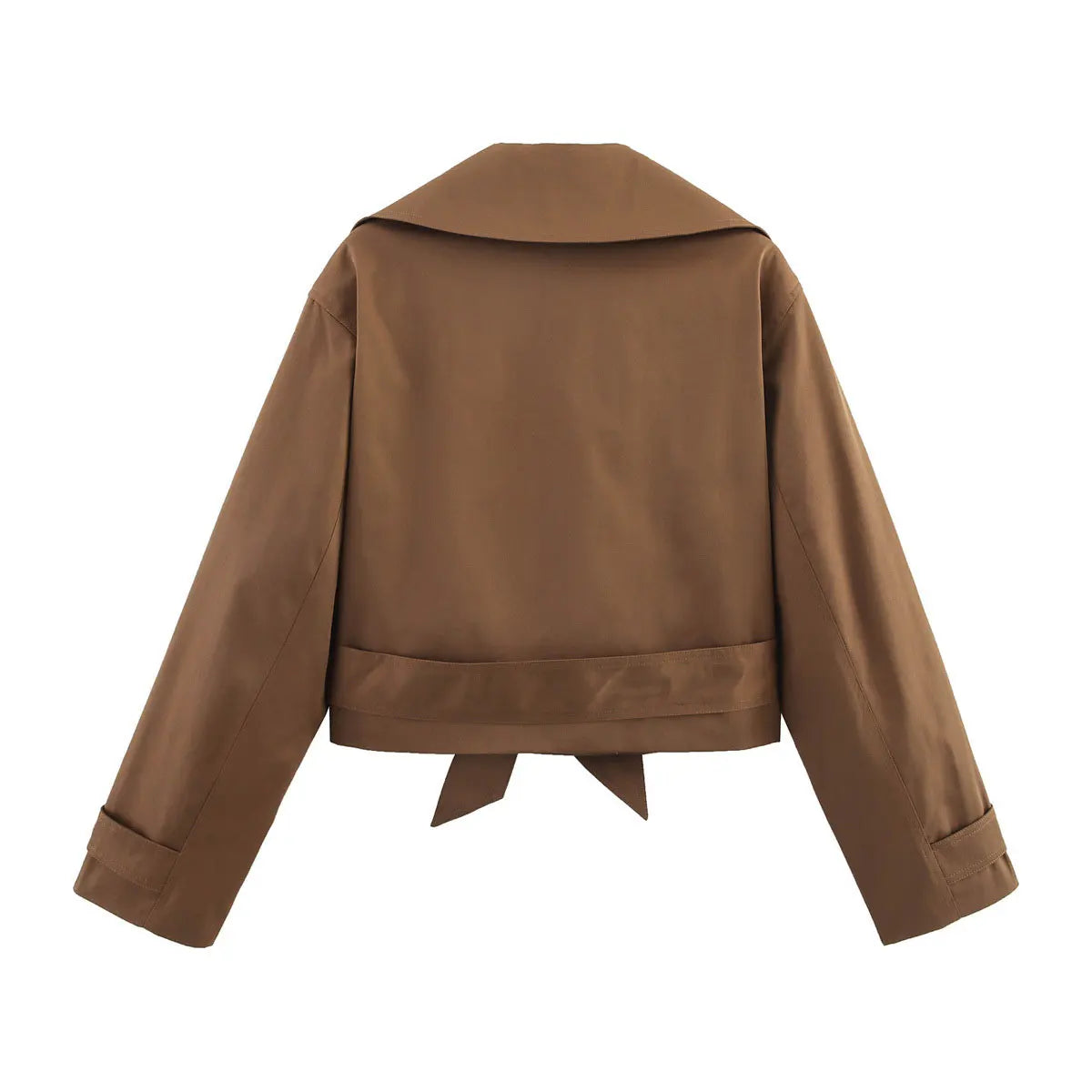 TRAFZA 2025 Spring Retro V-neck Double Breasted Women's Pocket Top Loose Jacket Women's Street Casual Lace-up Short Trench Coat