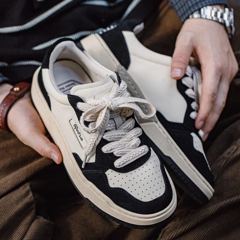 Maden New Casual Low-Top Black and White Spliced Sneakers Men's Versatile Sports Shoes for Autumn Lace-up Skateboarding Shoes