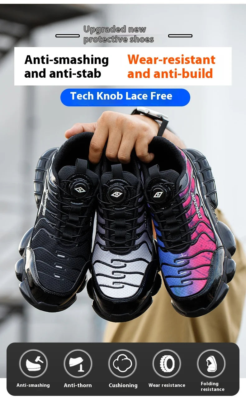 Rotating Buttons Safety Shoes Men Fashion Work Sneakers Steel Toe Shoes High-quality Work Shoes Puncture-Proof Protective Shoes
