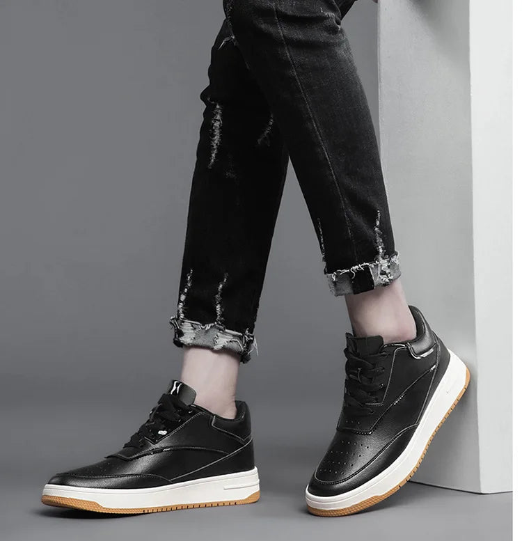 Men Genuine Leather Casual Shoes Men Sneakers Man White Shoes Comfortable Platform Male Footwear Height Increase 6/8/10CM Insole