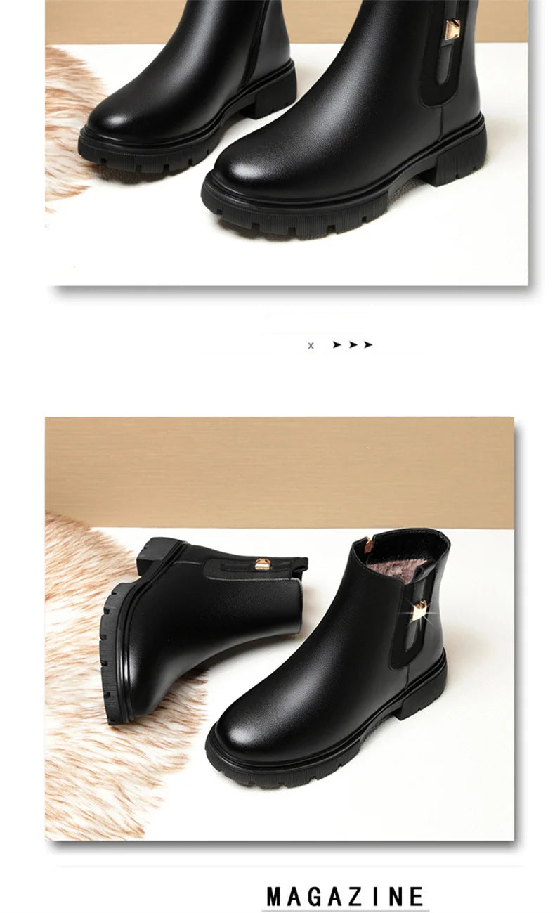 2024 British Style Women Chelsea Boots Square Heel Platform Comfortable Anti-slip Zip Ankle Boots Soft Leather Casual Boots