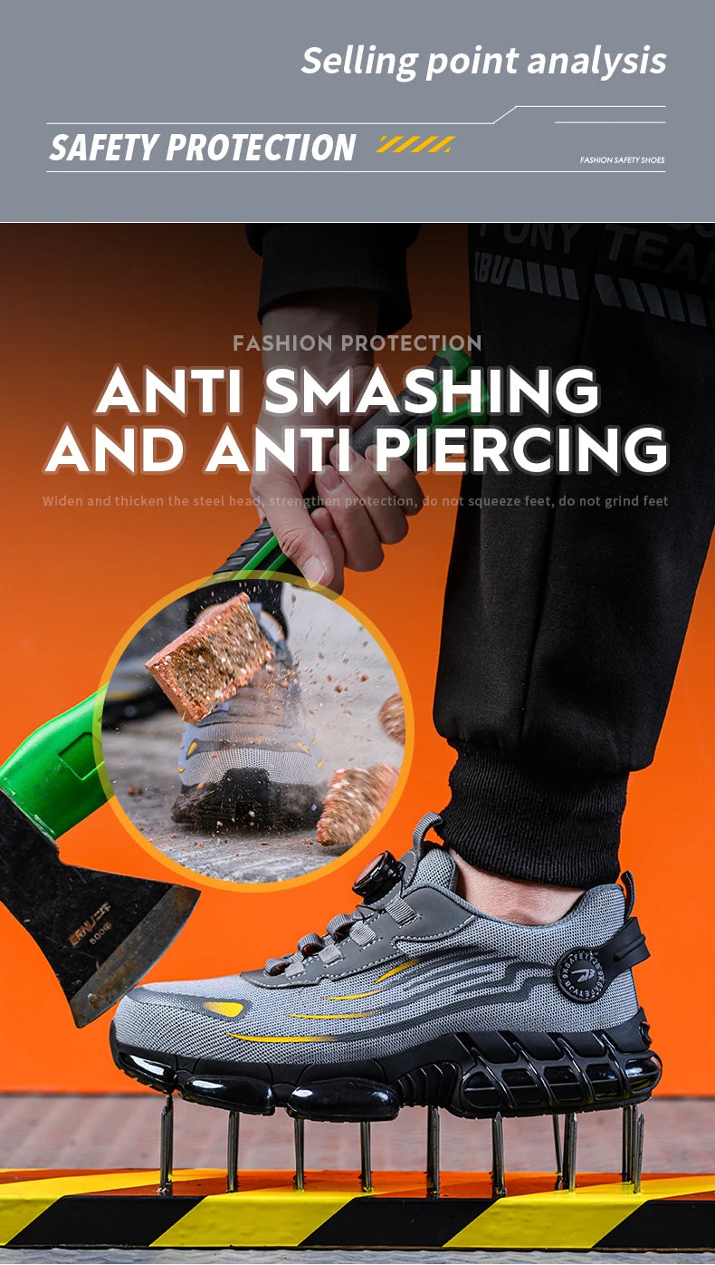 Rotating Button Safety Shoes Men Anti-smash Anti-puncture Work Shoes Fashion Men Safety Sport Shoes Security Protective BootsMen