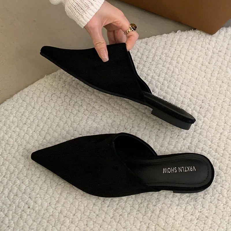 2025 Luxury Summer Beach Flats Ladies Slippers Shoes Fashion Pointed Toe Flats Slippers Women Mules Female Slides Sandals