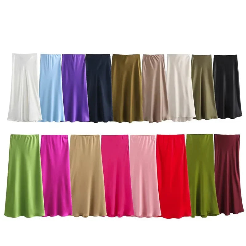 SAW Fast Selling Women's Clothing French Style Long Skirt High Waist Satin-Like Silk Sensation Independent Station Skirt
