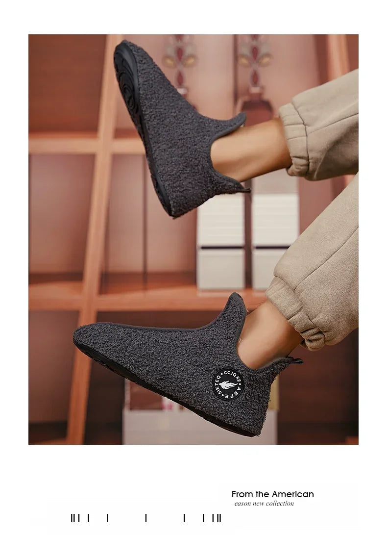 YRZL Winter Slippers Men Couple Slippers Non-slip Warm Women and Men Slipper Indoor Soft Shoes Comfortable Flat Home Cotton Shoe