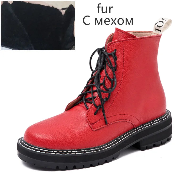 DIMANYU Women Ankle Boots2025 New Genuine Leather Winter Thick With Fur Ladies Short Boots Motorcycle Martn Boots Women