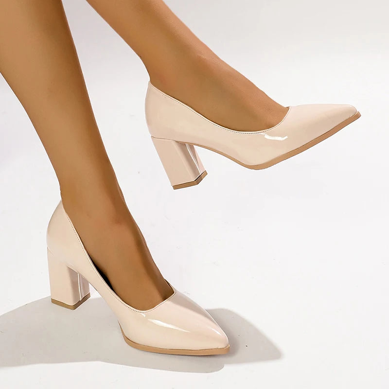 Women Shoes Green Chunky Heel High Heels Sexy Pointed Toe 7Cm Pumps Wedding Dress Shoes Rubber Bottom High Heels Ladies