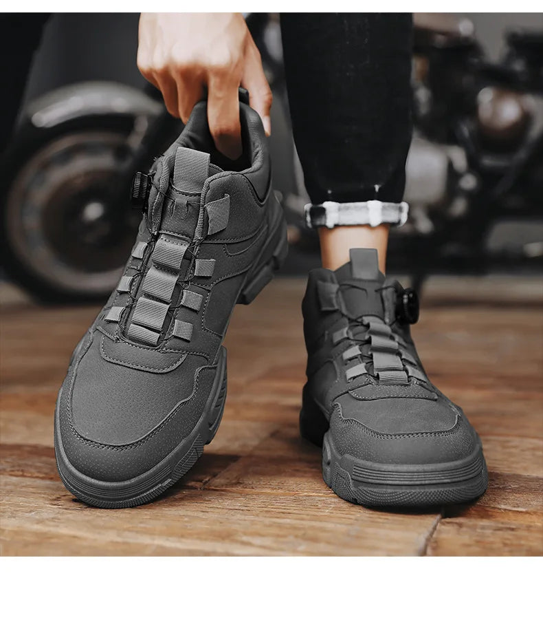 2024 New Men's High Top Platform Casual Boots Swivel Button Outdoor Cargo Men's Booties Motorcycle Ankle Boots Sneakers for Men