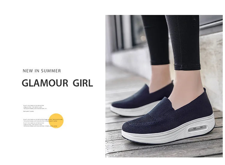 Women Fashion Vulcanized Sneakers Platform Solid Color Flat Ladies Shoes Casual Breathable Wedges Ladies Walking Sneakers