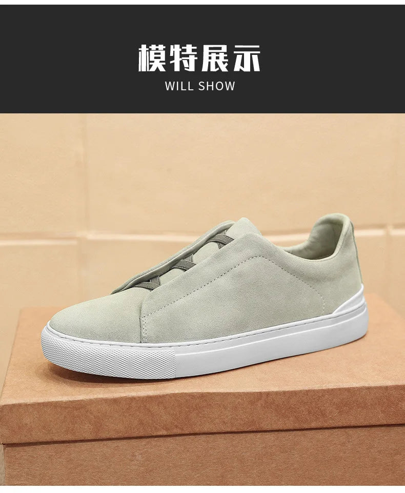 2025 New Men's Leather Round Toe Flat Bottomed Trendy and Fashionable Casual Shoes, Breathable and Lightweight Board Shoes