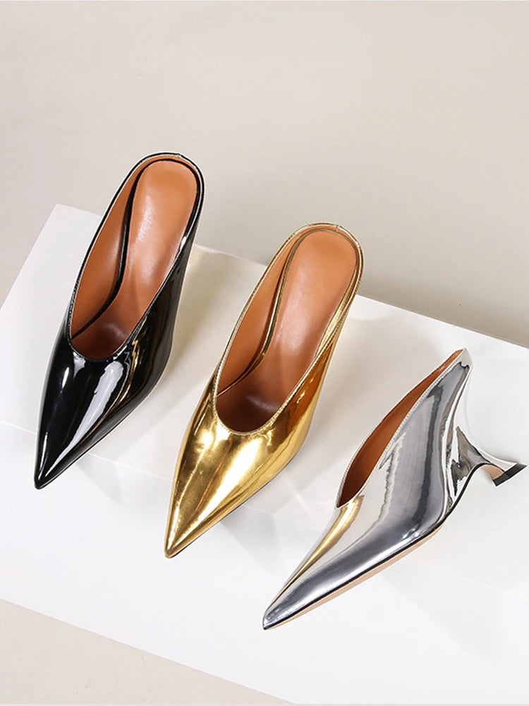 Aneikeh Fashion Silvery Sequined Women Slingbacks Pumps Pointed Toe High Heels Wedding Prom Ladies Shoes