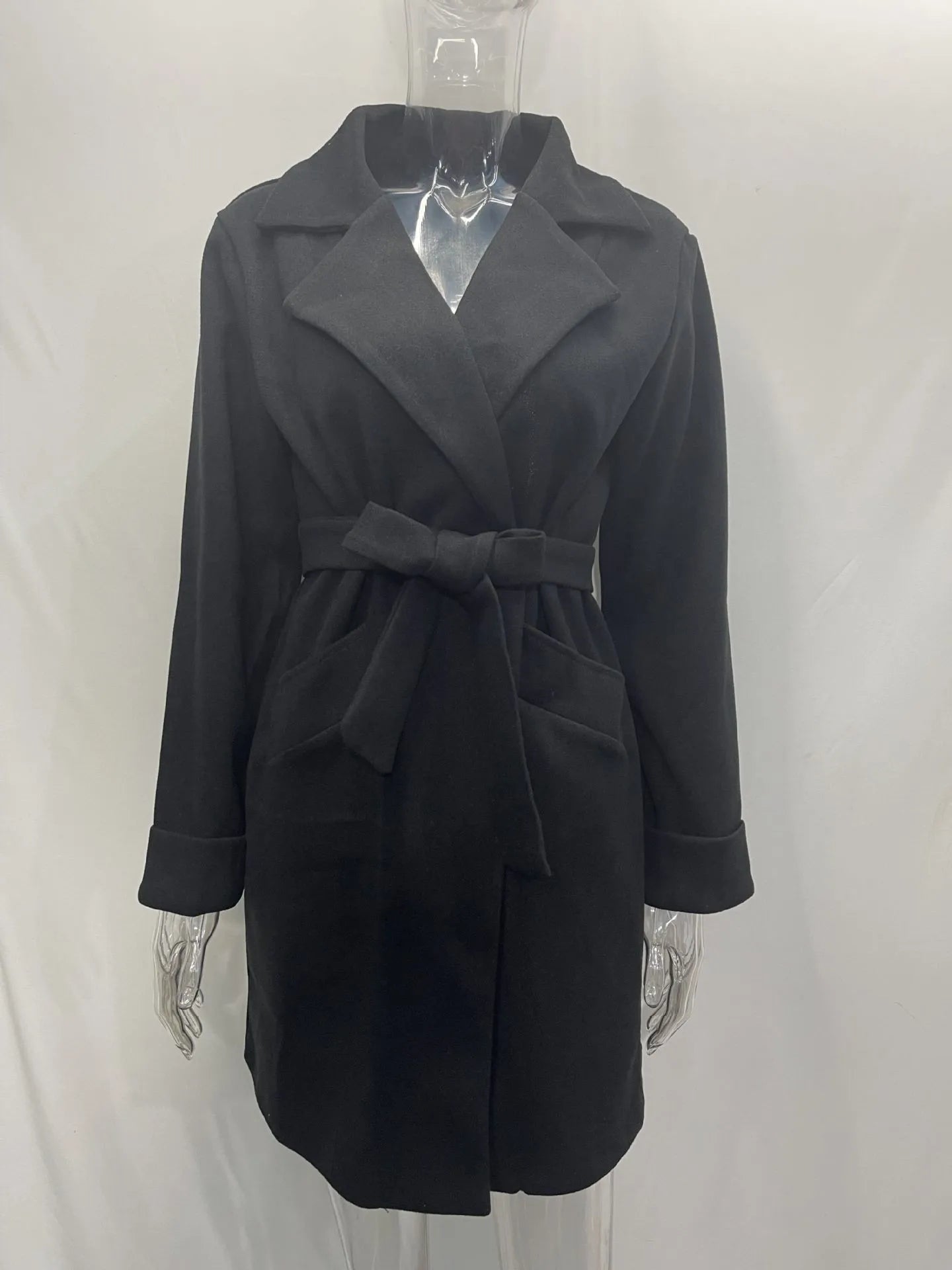 2023 Women Hot Pink Trench Coat Casual Mid Long Overcoat Lapel Open Front Cardigan Outwear Woolen Boot Winter Jackets for Women