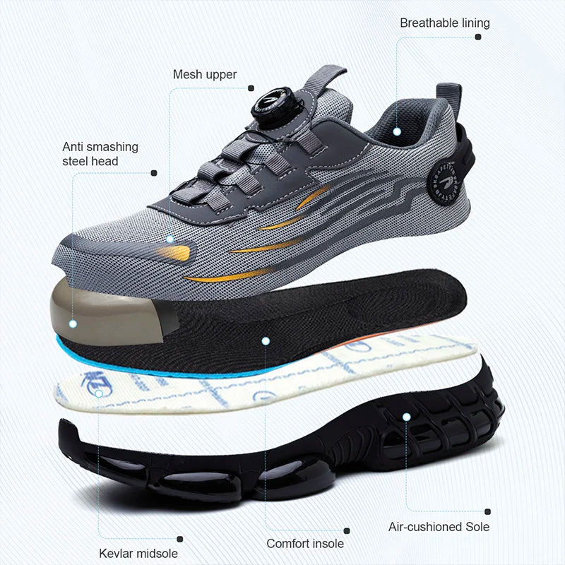 Rotating Button Safety Shoes Men Anti-smash Anti-puncture Work Shoes Fashion Men Safety Sport Shoes Security Protective BootsMen
