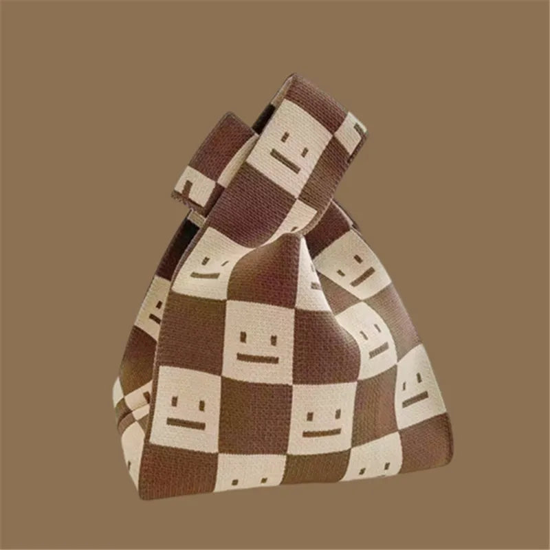 Women Handmade Knitted Small Handbag, Casual Wrist Bag, Student Reusable Shopper Mini Tote Bag, Suitable for Daily Use Outdoor