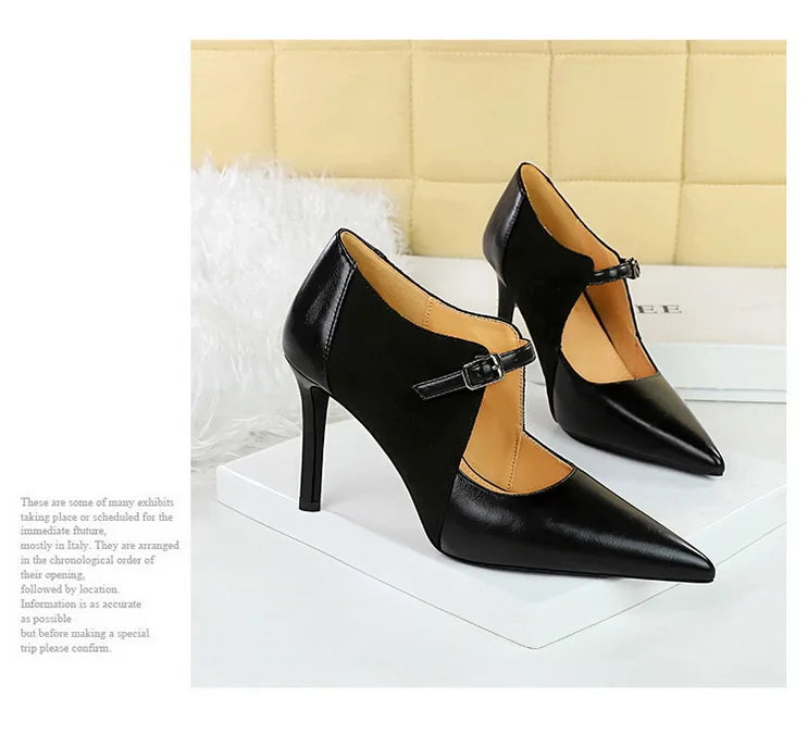 BIGTREE Spring Fashion Pointed Toe Thin Heels Woman Pumps Hollow Buckle Strap WEDDING Party Ladies Shoes